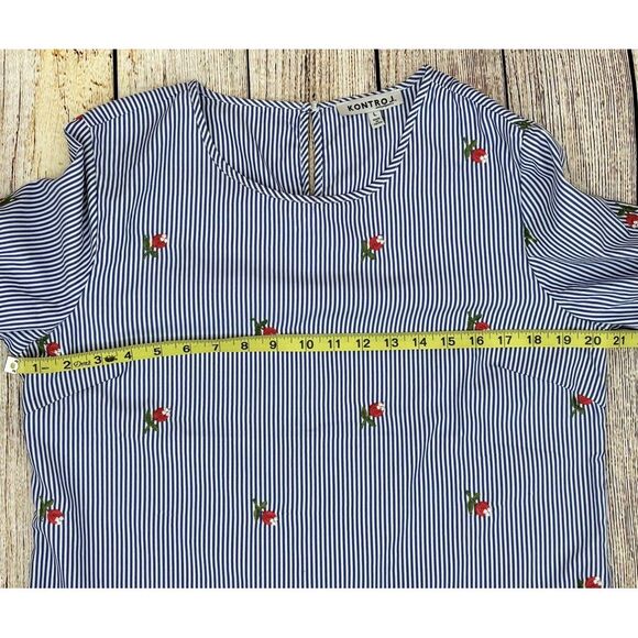 Kontrol Blouse Size‎ Large Contemporary Striped Rose Embroidered Bell Sleeve - Picture 5 of 7